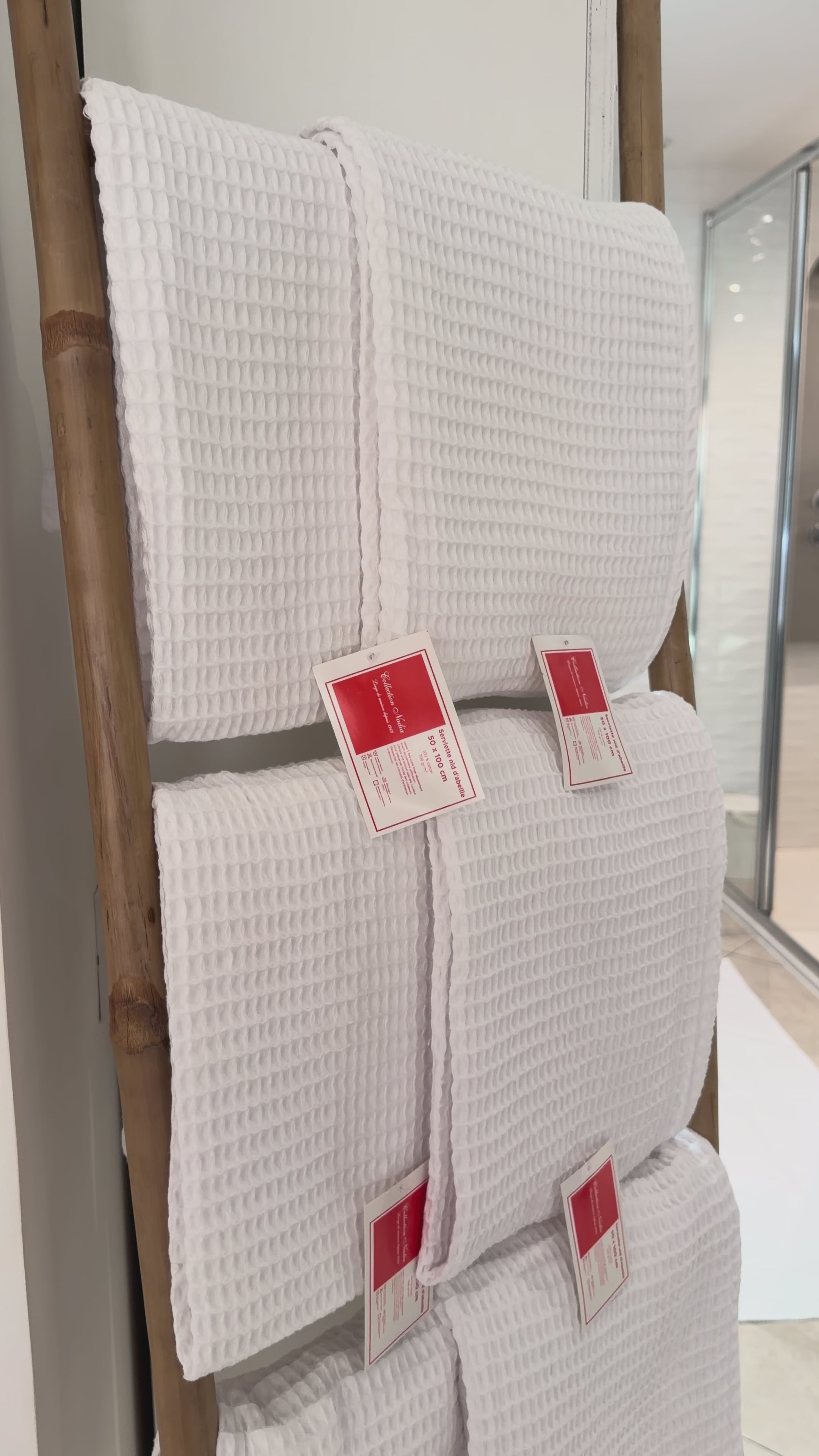 6 serviettes 50x100cm en GROS nid d’abeilles Blanc