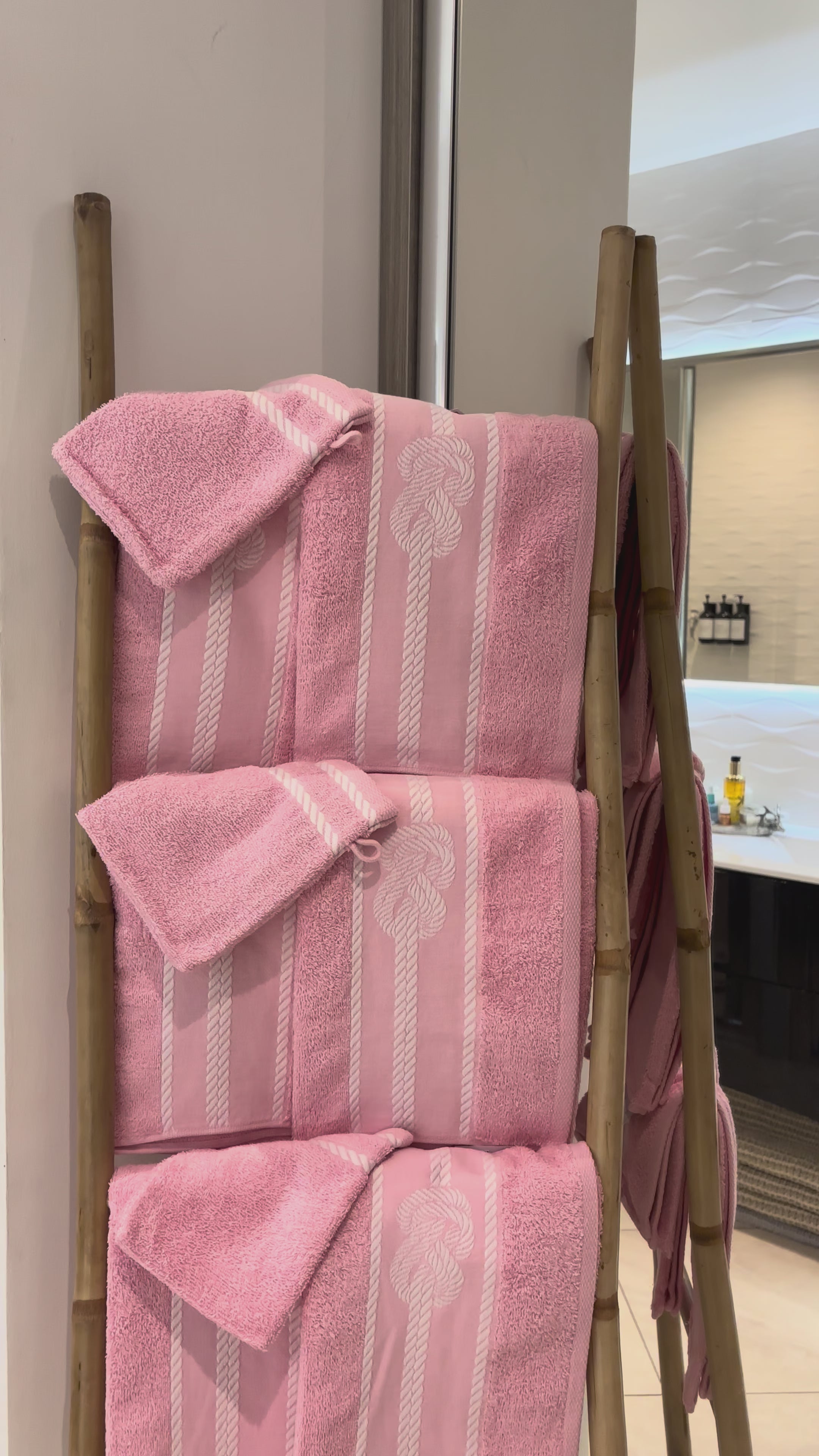 Ensemble complet de 26 pièces Rose - 6 serviettes de toilette + 20 gants Corde Marinier