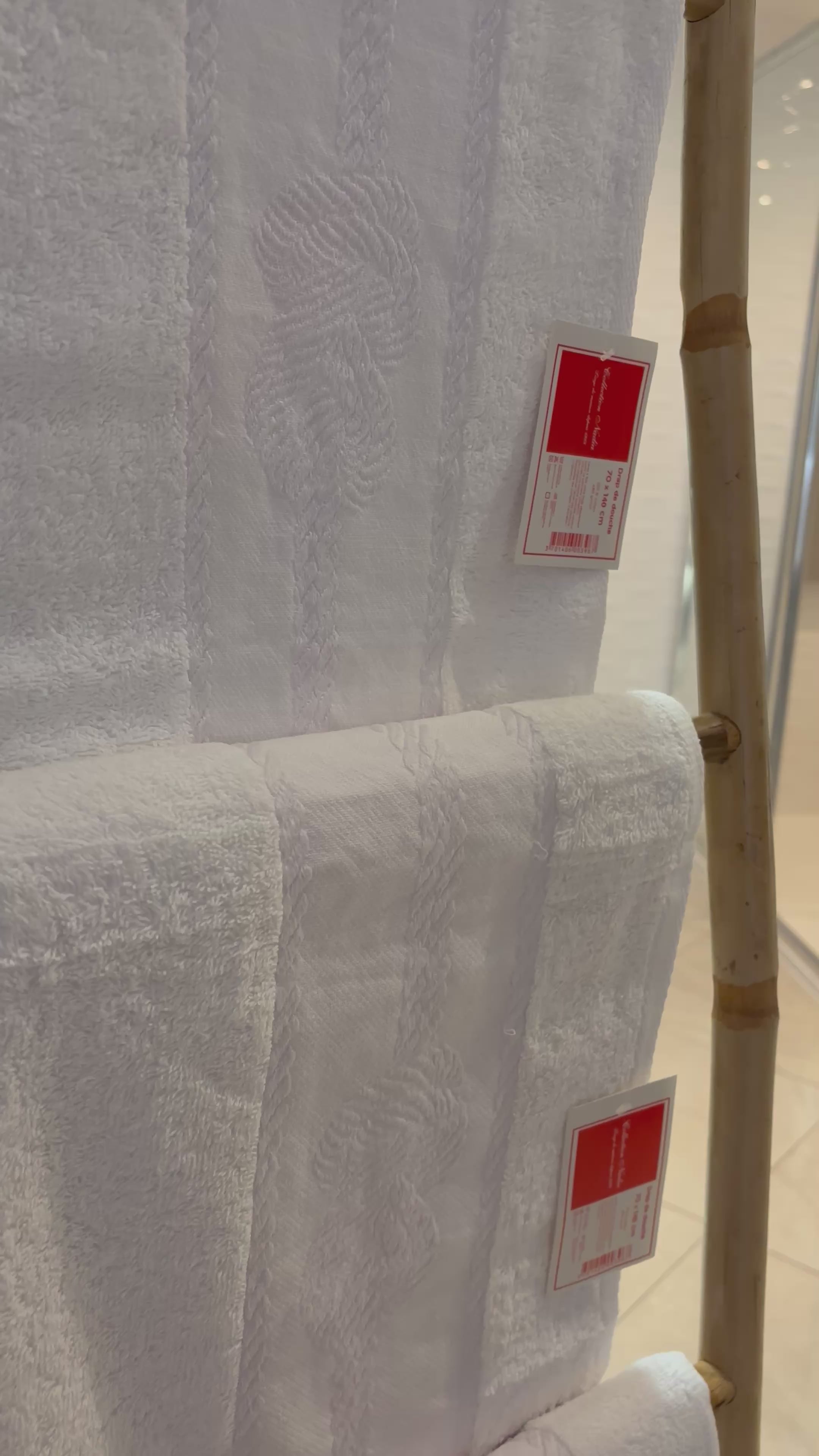 3 Draps de bain 70x140 - Corde Blanc - 100% Coton
