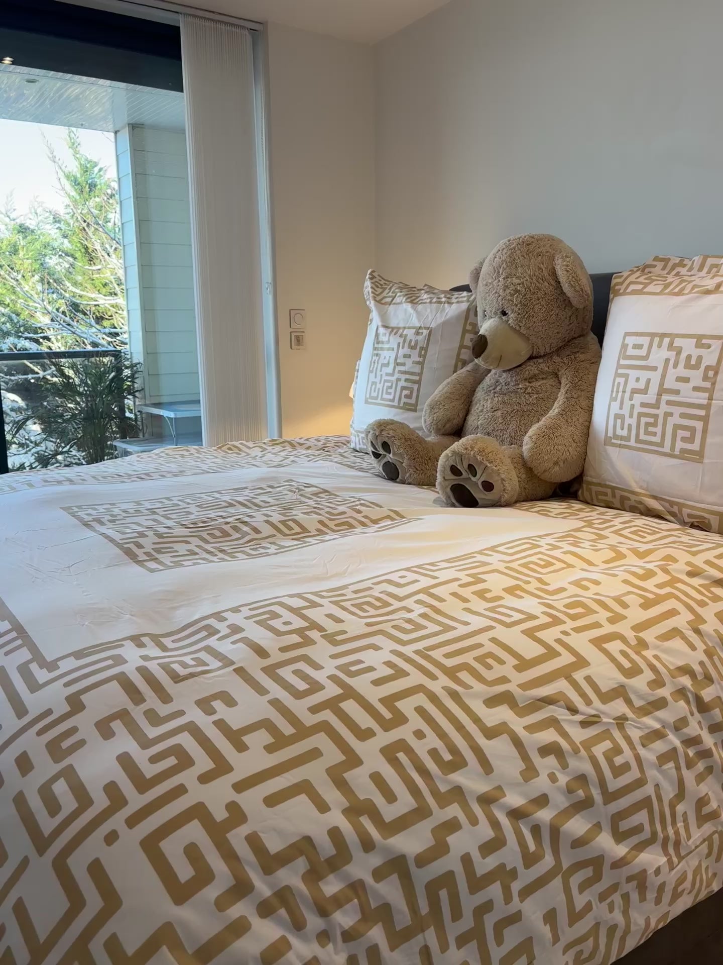 Housse de couette graphique Beige 220x240 - 100% Coton