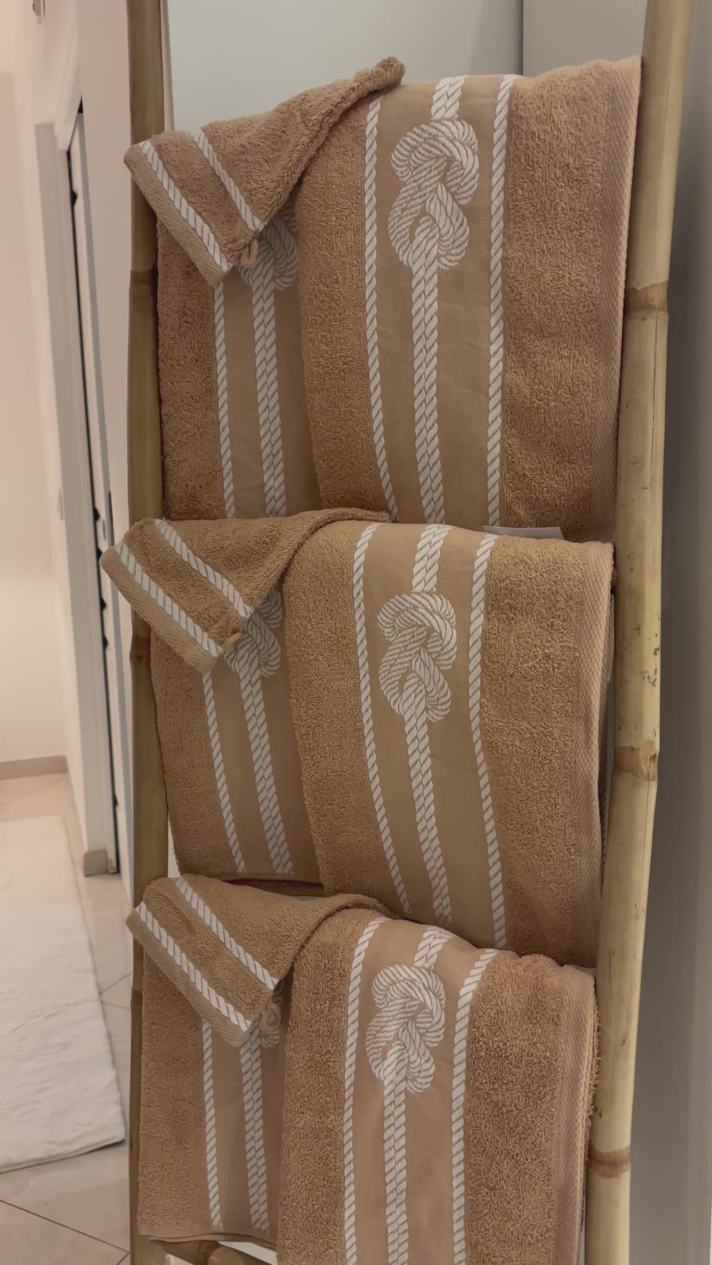 Ensemble complet de 26 pièces Beige - 6 serviettes de toilette + 20 gants Corde Marinier Marron