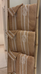 Ensemble complet de 26 pièces Beige - 6 serviettes de toilette + 20 gants Corde Marinier Marron